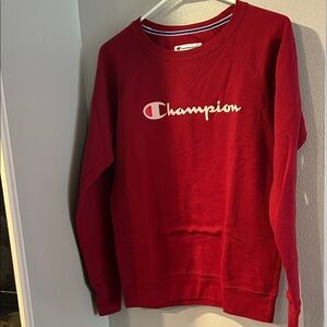 Champion Authentic Wear Women’s Small  Pullover Spellout Crewneck Sweater Red